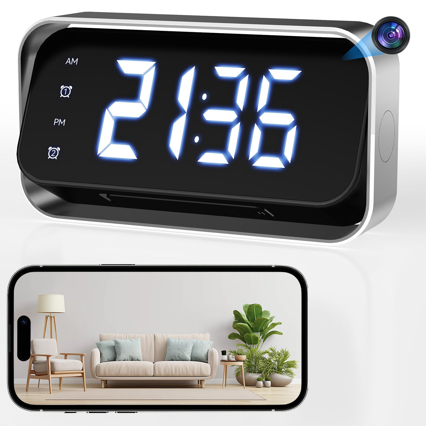 Hidden Camera Clock 1080P HD Mini Spy Camera with Rotated Frame for Bedroom, Home, Office