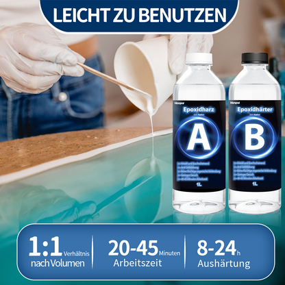 Jookace Epoxidharz Set Anfänger 2000ml Gießharz Set Ratio 1:1 für DIY-Kunst, Schmuck, Tumbler Handwerk, Undersetzer, Flusstische, Mit Formen, 6 Pigment (1000ml x 2)