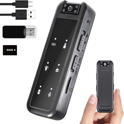 64GB Mini Body Camera,1080P Wearable Patrol Video Recording Camcorder with IR Night Vision, 5-Hour Battery & 180° Rotating Lens – Small Wearable Cam for Security, Police, and Outdoor Use