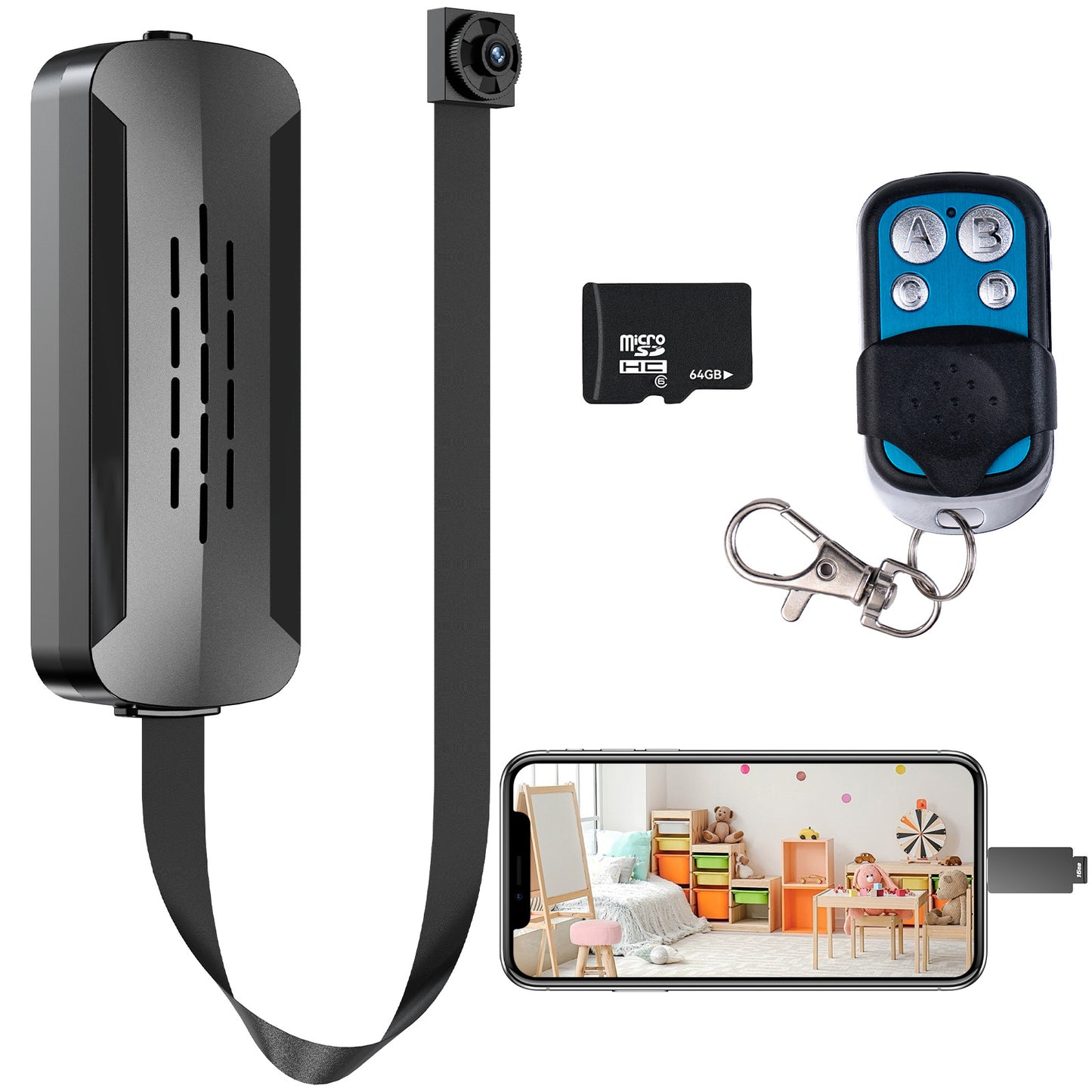 4K Invisible Spy Camera, Mini Hidden Camera, Micro Nanny Cam with Microphone / 64GB / Long Battery Life (Motion Detection)