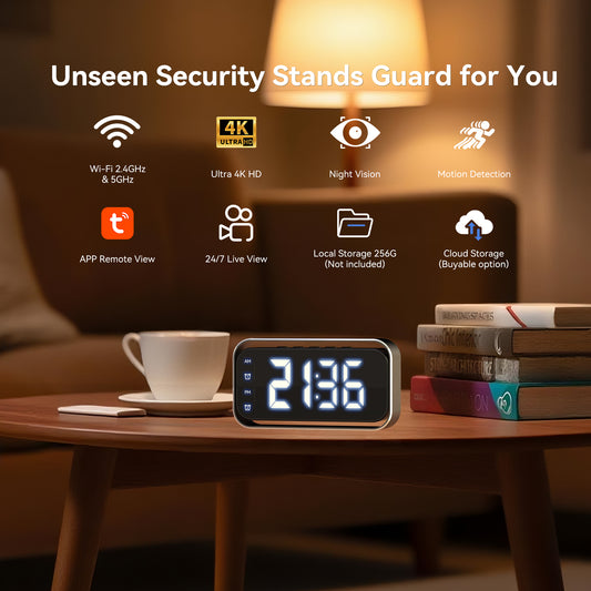 Hidden Camera Clock 1080P HD Mini Spy Camera with Rotated Frame for Bedroom, Home, Office