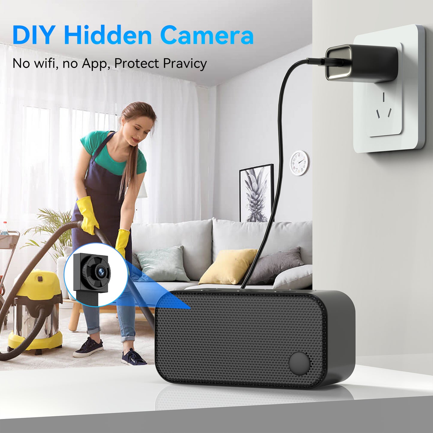 4K Invisible Spy Camera, Mini Hidden Camera, Micro Nanny Cam with Microphone / 64GB / Long Battery Life (Motion Detection)