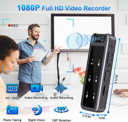 64GB Mini Body Camera,1080P Wearable Patrol Video Recording Camcorder with IR Night Vision, 5-Hour Battery & 180° Rotating Lens – Small Wearable Cam for Security, Police, and Outdoor Use
