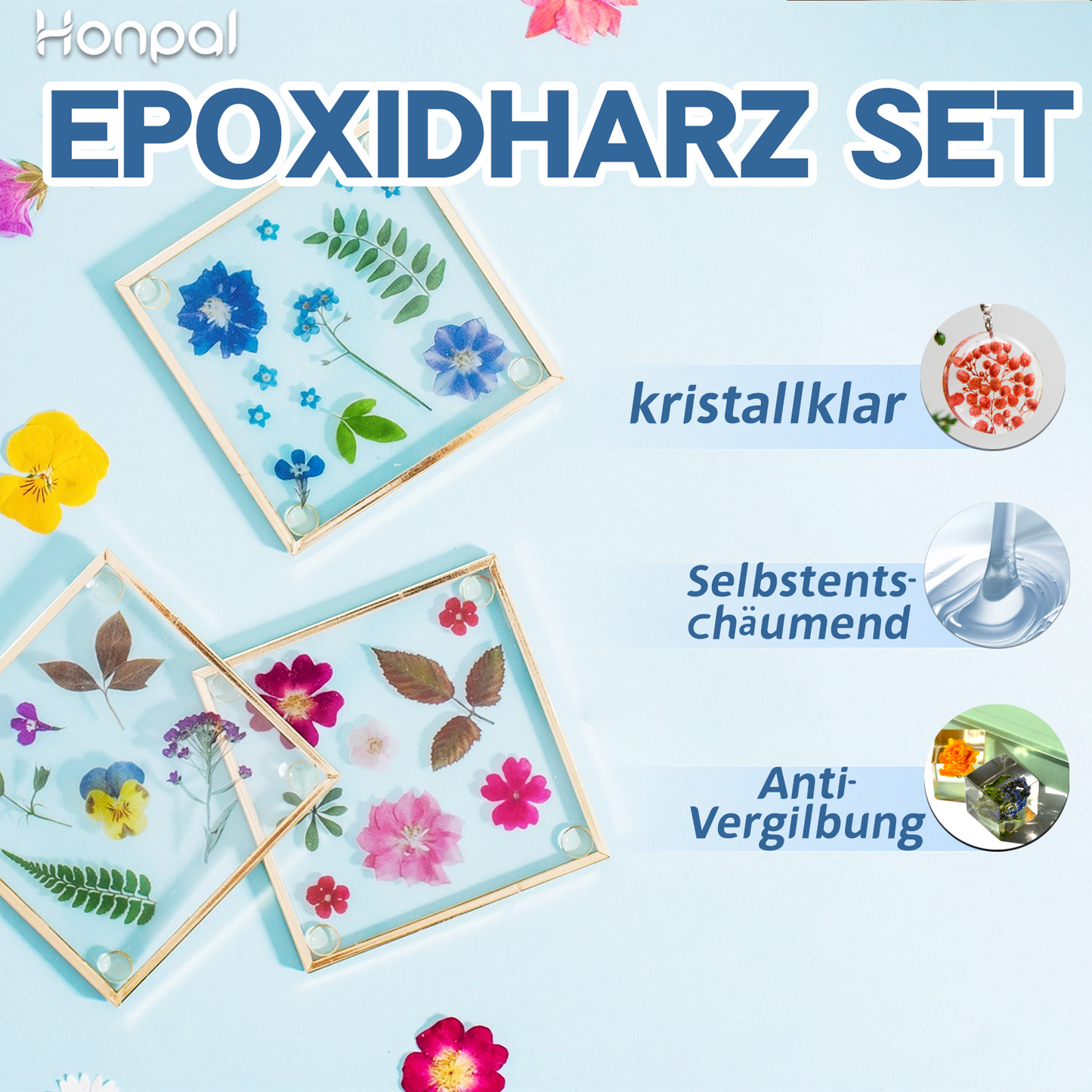 Jookace Epoxidharz Set Anfänger 2000ml Gießharz Set Ratio 1:1 für DIY-Kunst, Schmuck, Tumbler Handwerk, Undersetzer, Flusstische, Mit Formen, 6 Pigment (1000ml x 2)