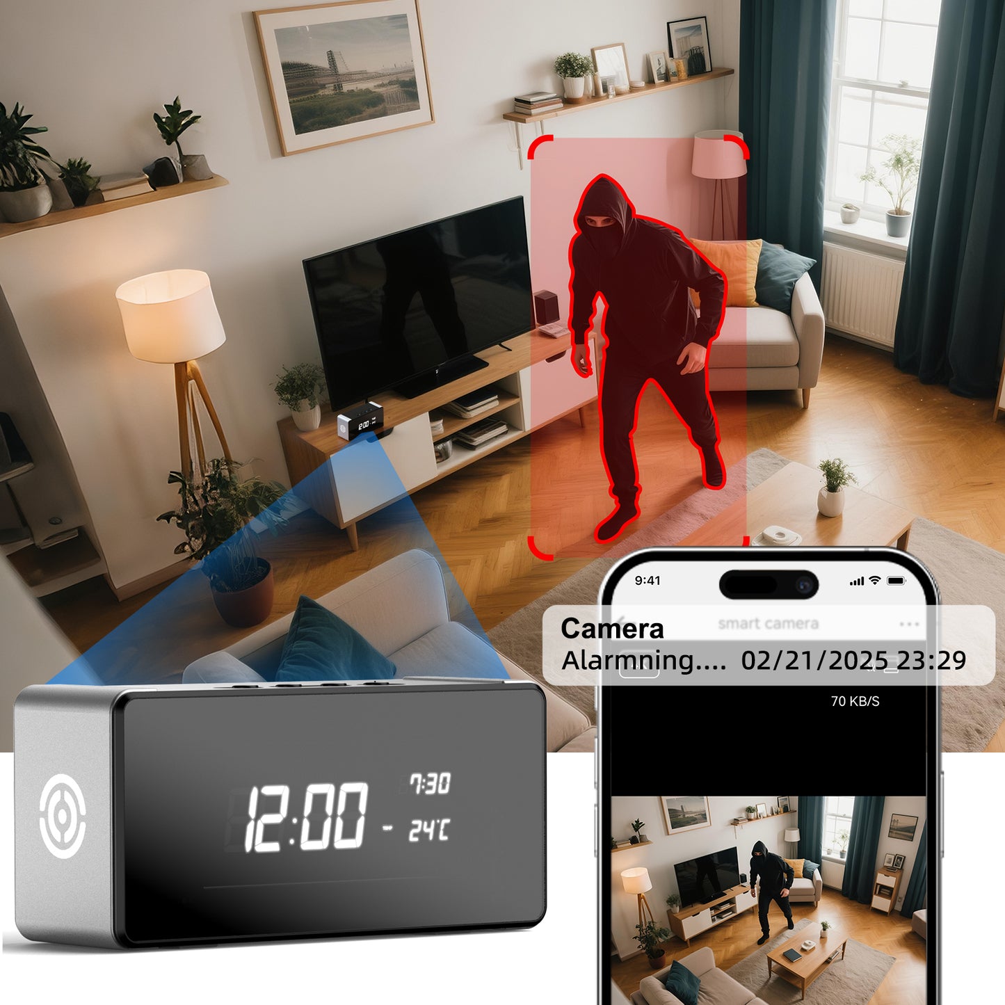 Hidden Camera Clock 1080P HD Mini Spy Camera for Indoor, Room, Home