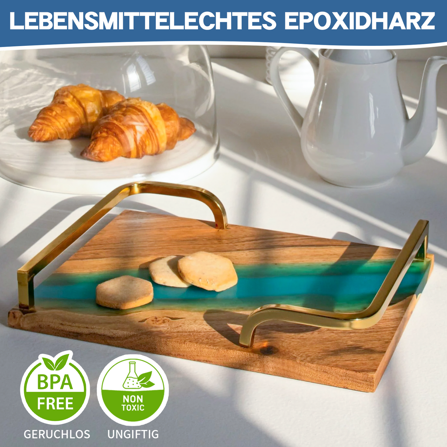 Jookace Epoxidharz Set Anfänger 2000ml Gießharz Set Ratio 1:1 für DIY-Kunst, Schmuck, Tumbler Handwerk, Undersetzer, Flusstische, Mit Formen, 6 Pigment (1000ml x 2)