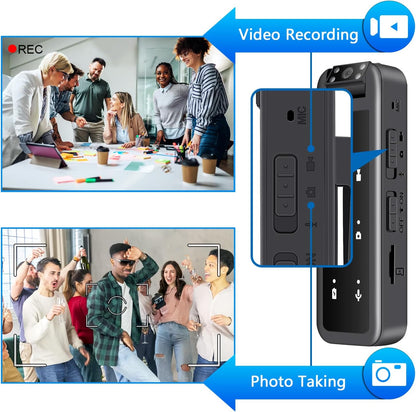 64GB Mini Body Camera,1080P Wearable Patrol Video Recording Camcorder with IR Night Vision, 5-Hour Battery & 180° Rotating Lens – Small Wearable Cam for Security, Police, and Outdoor Use