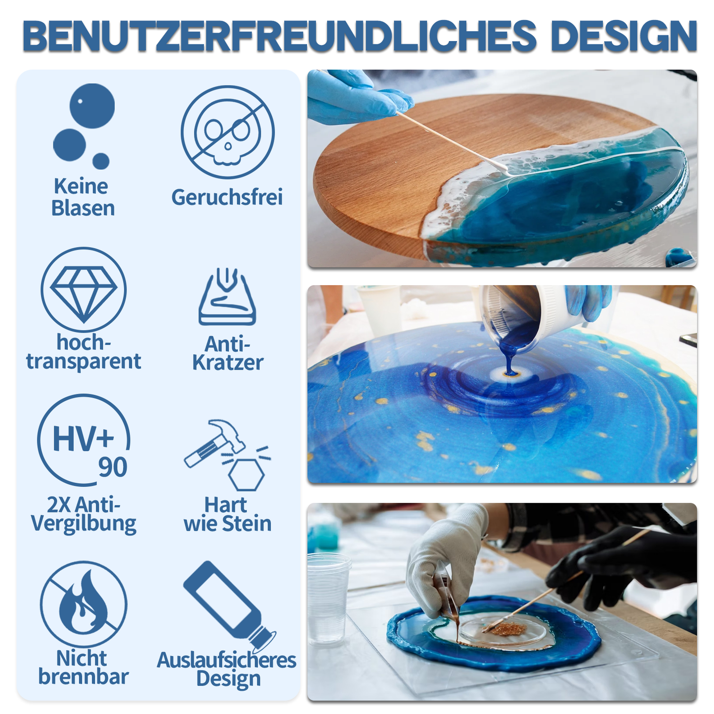 Jookace Epoxidharz Set Anfänger 2000ml Gießharz Set Ratio 1:1 für DIY-Kunst, Schmuck, Tumbler Handwerk, Undersetzer, Flusstische, Mit Formen, 6 Pigment (1000ml x 2)