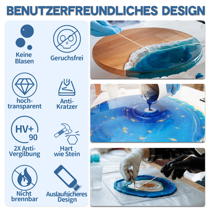 Jookace Epoxidharz Set Anfänger 2000ml Gießharz Set Ratio 1:1 für DIY-Kunst, Schmuck, Tumbler Handwerk, Undersetzer, Flusstische, Mit Formen, 6 Pigment (1000ml x 2)