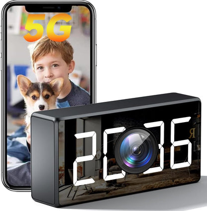 4K WiFi Camera Clock 5G Indoor Security Nanny Cam for Baby Monitor, Dog Camera with Motion Detection, Night Vision