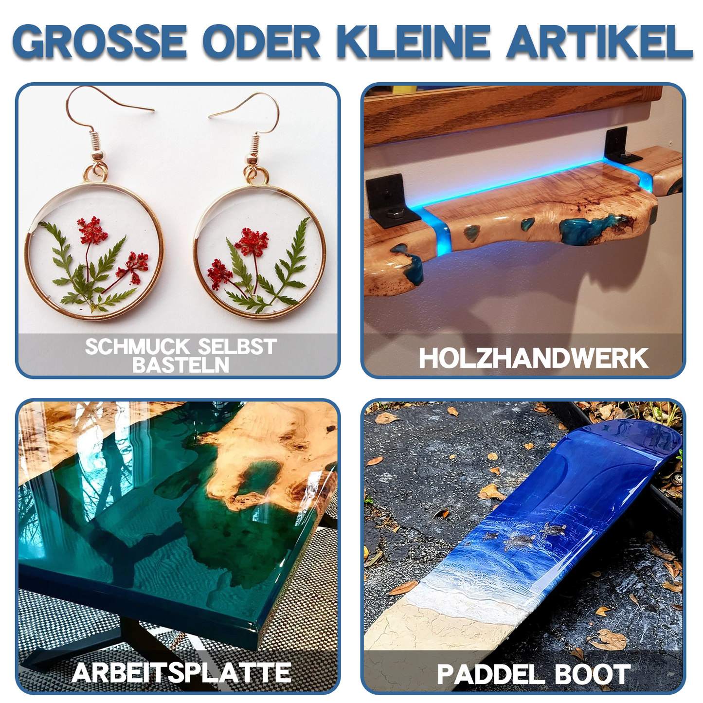Jookace Epoxidharz Set Anfänger 2000ml Gießharz Set Ratio 1:1 für DIY-Kunst, Schmuck, Tumbler Handwerk, Undersetzer, Flusstische, Mit Formen, 6 Pigment (1000ml x 2)