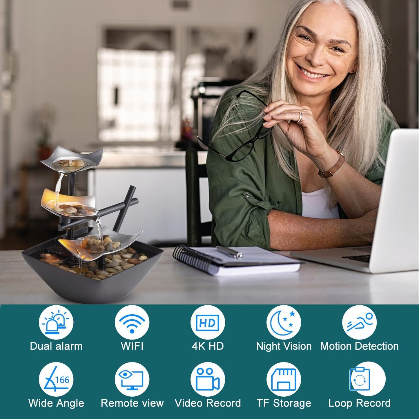 4K WiFi Camera Clock 5G Indoor Security Nanny Cam for Baby Monitor, Dog Camera with Motion Detection, Night Vision