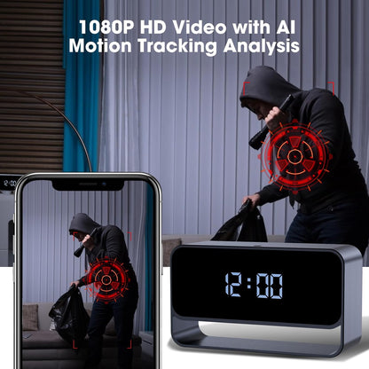 Wireless Clock Camera - Full HD 1080P - Discreet WiFi Nanny Cam - Strong Night Vision - Cloud Storage