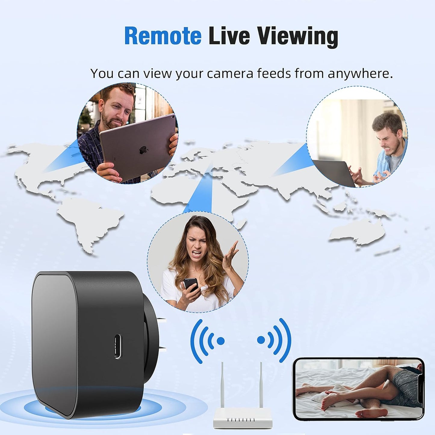 Hidden Camera Charger, 170° Wide Angle 1080p Night Vision/Motion Detection/Free App Remote Control/SD Storage/2.4G WiFi/Nanny Cam Hidden Camera for Home Security Indoor